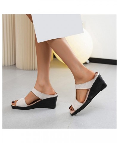 Platform Sandals Ladies Fashion Solid Color Suede Square Open Toe Wedge Heel Sandals Arch Support Thick Sole Sandals Beige $2...