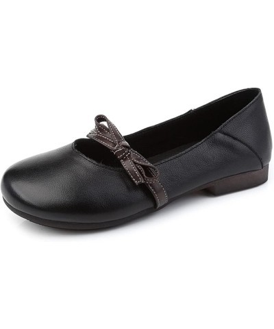 Women Slim Soft Leather Bowknot Round Toe Low Heel Elegant Ladies' Pump Shoes for Shopping Black $31.08 Pumps