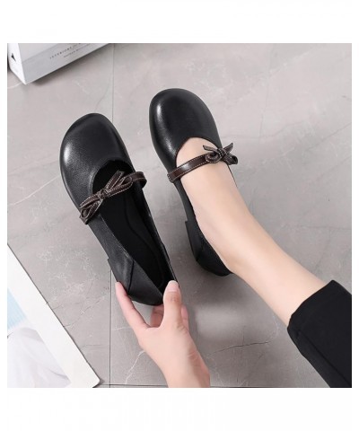 Women Slim Soft Leather Bowknot Round Toe Low Heel Elegant Ladies' Pump Shoes for Shopping Black $31.08 Pumps