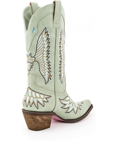 Women's Cowgirl Western Boots Cowboy Mid Calf Pull-on Pointed Snap Toe Embroidered Chunky Block Heel Retro Boots for Party We...