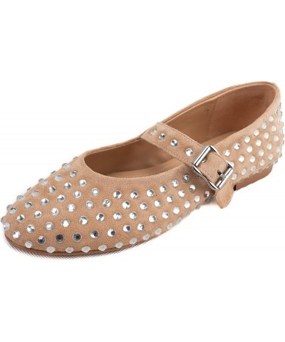 Rhinestone Ballet Flats for Women Sparkly Flats Comfortable Mesh Round Toe Ballerina Shoes Dancing Natural $27.72 Flats