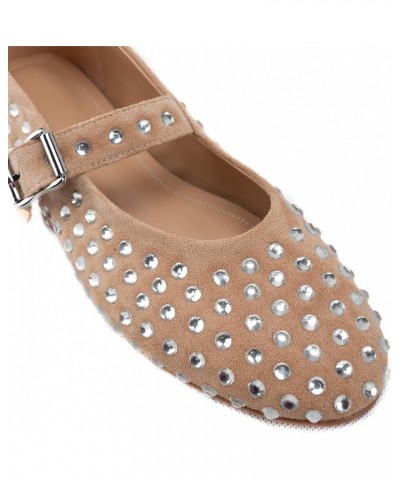 Rhinestone Ballet Flats for Women Sparkly Flats Comfortable Mesh Round Toe Ballerina Shoes Dancing Natural $27.72 Flats