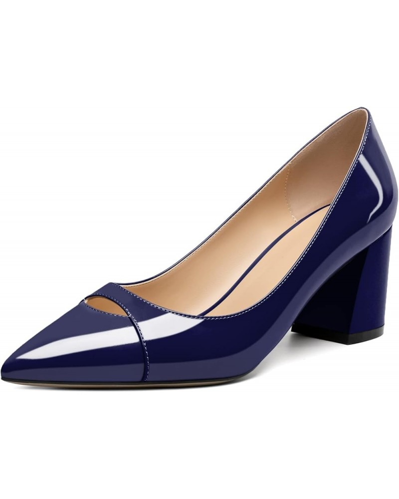 Women's Mid Block Heel Pumps, Pointed Toe Slip On Chunky Heels Ladies Work Office Dress Shoes 2.5 Inches Patent Navy $28.04 P...