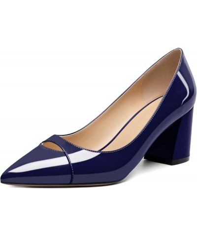 Women's Mid Block Heel Pumps, Pointed Toe Slip On Chunky Heels Ladies Work Office Dress Shoes 2.5 Inches Patent Navy $28.04 P...