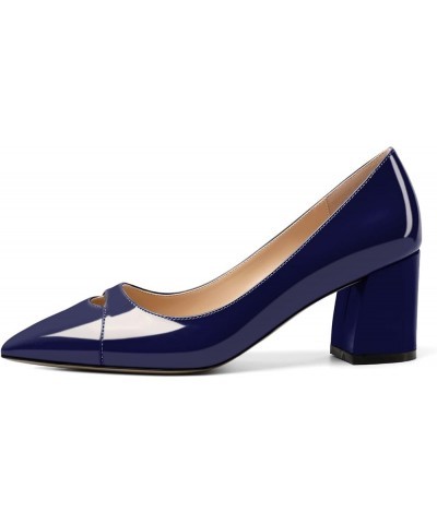 Women's Mid Block Heel Pumps, Pointed Toe Slip On Chunky Heels Ladies Work Office Dress Shoes 2.5 Inches Patent Navy $28.04 P...