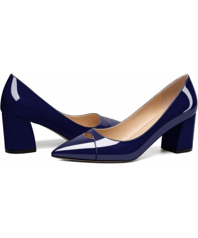 Women's Mid Block Heel Pumps, Pointed Toe Slip On Chunky Heels Ladies Work Office Dress Shoes 2.5 Inches Patent Navy $28.04 P...