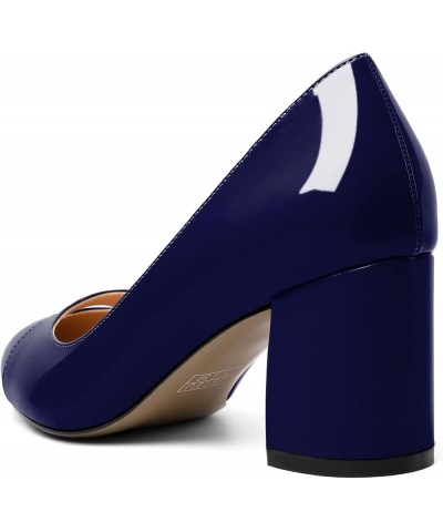 Women's Mid Block Heel Pumps, Pointed Toe Slip On Chunky Heels Ladies Work Office Dress Shoes 2.5 Inches Patent Navy $28.04 P...