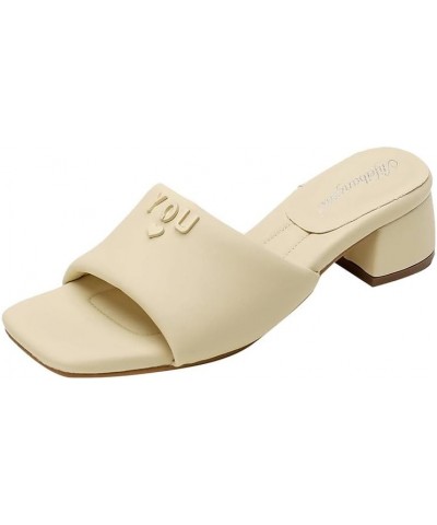 Women's Sexy Block Chunky Low Heeled Sandals Square Open Toe Single Strap Slip On Wedding Slide Sandal Yellow $25.19 Sandals