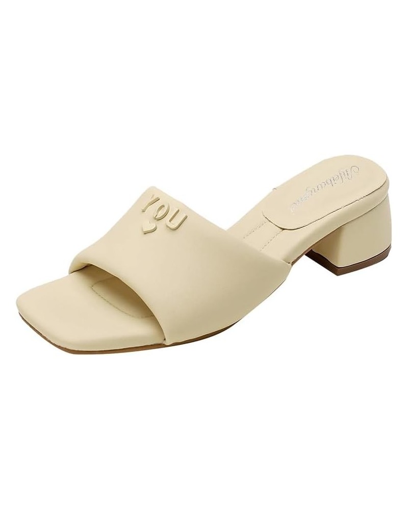 Women's Sexy Block Chunky Low Heeled Sandals Square Open Toe Single Strap Slip On Wedding Slide Sandal Yellow $25.19 Sandals