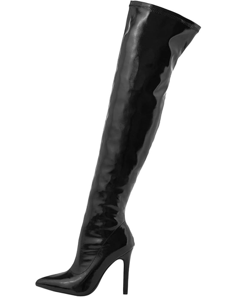 Over Knee High Boots Thick Sole Stilettos High Heels Dressy Boots Fashion Waterproof Leather High Top Boots Z3-black $41.64 B...