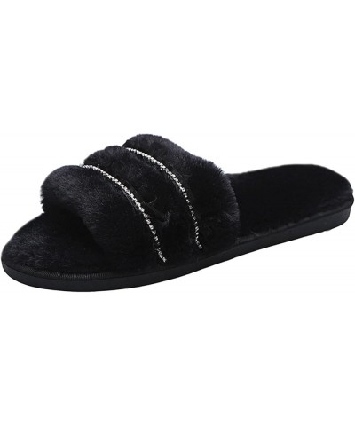 Women's Outer Rhinestone Bottom Large Size Slippers Wear Fashion Furry Flat Women's Slipper Womens Comfy Slippers (Black, 8) ...