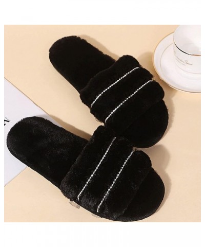 Women's Outer Rhinestone Bottom Large Size Slippers Wear Fashion Furry Flat Women's Slipper Womens Comfy Slippers (Black, 8) ...