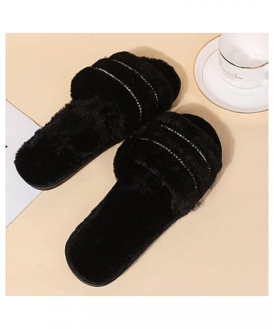 Women's Outer Rhinestone Bottom Large Size Slippers Wear Fashion Furry Flat Women's Slipper Womens Comfy Slippers (Black, 8) ...