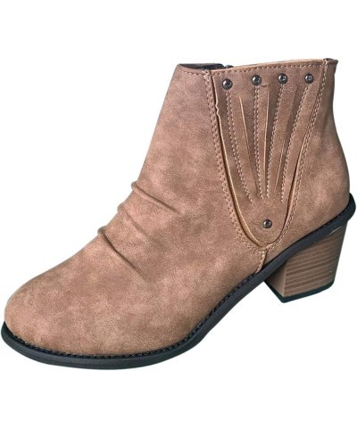 Sqaure Toe Boots Pointed Toe Chelsea Boots High Chunky Heel Side Zipper Slim Fit Ankle Boots Brown $24.33 Boots