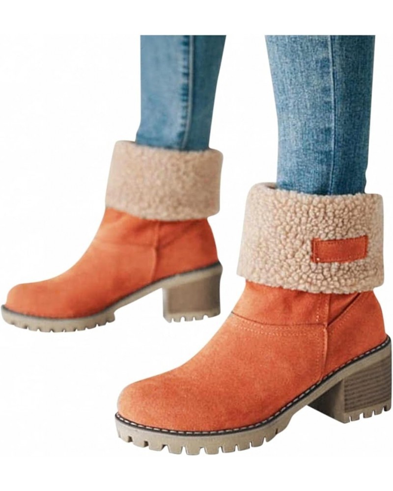 Boots For Women With Heel Warm Fur Lined Winter Snow Ankle Booties Suede Hidden Wedge Anti-Slip Winter Shoes Orange $19.04 Ou...