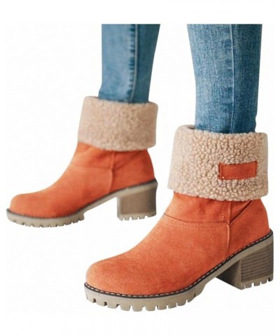 Boots For Women With Heel Warm Fur Lined Winter Snow Ankle Booties Suede Hidden Wedge Anti-Slip Winter Shoes Orange $19.04 Ou...