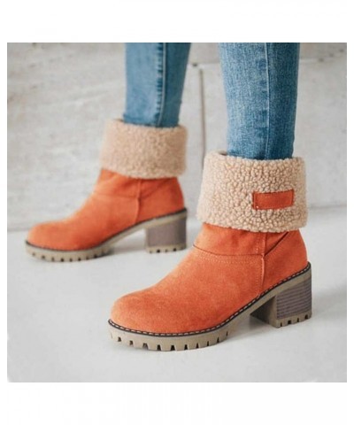 Boots For Women With Heel Warm Fur Lined Winter Snow Ankle Booties Suede Hidden Wedge Anti-Slip Winter Shoes Orange $19.04 Ou...