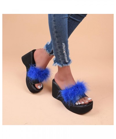 Wedge Sandals for Women Fashion Fluffy Feather Open Toe Platform Slides Sandals Casual Summer Slip On Walking Mules Comfortab...