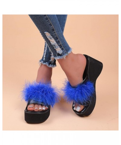 Wedge Sandals for Women Fashion Fluffy Feather Open Toe Platform Slides Sandals Casual Summer Slip On Walking Mules Comfortab...