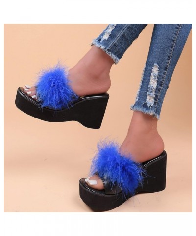 Wedge Sandals for Women Fashion Fluffy Feather Open Toe Platform Slides Sandals Casual Summer Slip On Walking Mules Comfortab...