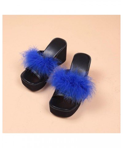 Wedge Sandals for Women Fashion Fluffy Feather Open Toe Platform Slides Sandals Casual Summer Slip On Walking Mules Comfortab...