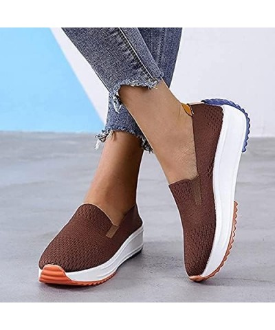 Women's Orthopedic Slip-On Walking Shoes, Comfort Loafers Wide Fit Knit Breathable Mesh Non-Slip Platform Flat Boat Shoes, Li...