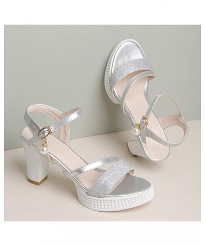 Womens 3 Inch Chunky Block Heels Sandals Open Toe Ankle Strap Dress Sandals Bridal Wedding Party Pumps For Ladies Silver $24....