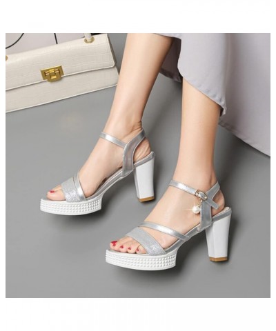 Womens 3 Inch Chunky Block Heels Sandals Open Toe Ankle Strap Dress Sandals Bridal Wedding Party Pumps For Ladies Silver $24....