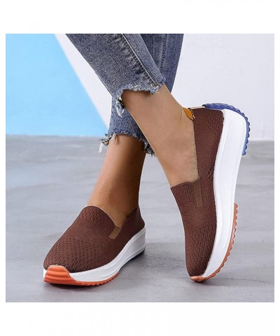 Women's Orthopedic Slip-On Walking Shoes, Comfort Loafers Wide Fit Knit Breathable Mesh Non-Slip Platform Flat Boat Shoes, Li...