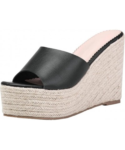 Women's Peep Toe Slide Slippers Platform Espadrille Wedge Sandals Slip On High Heel Mules Black Style 3 $19.57 Sandals