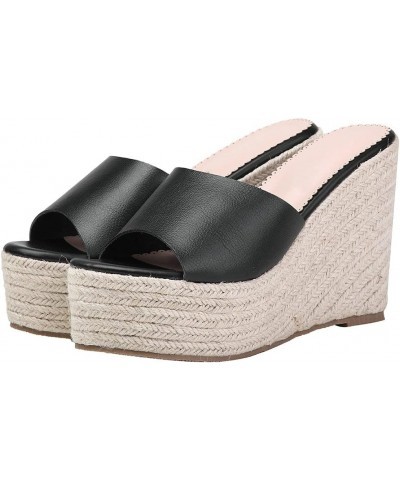 Women's Peep Toe Slide Slippers Platform Espadrille Wedge Sandals Slip On High Heel Mules Black Style 3 $19.57 Sandals