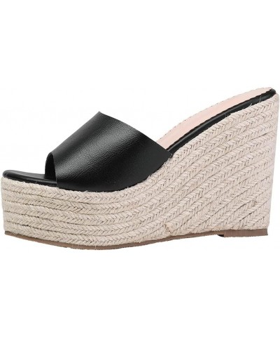 Women's Peep Toe Slide Slippers Platform Espadrille Wedge Sandals Slip On High Heel Mules Black Style 3 $19.57 Sandals