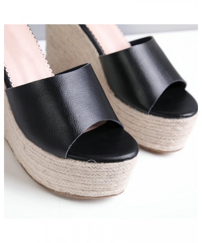 Women's Peep Toe Slide Slippers Platform Espadrille Wedge Sandals Slip On High Heel Mules Black Style 3 $19.57 Sandals