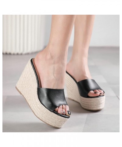 Women's Peep Toe Slide Slippers Platform Espadrille Wedge Sandals Slip On High Heel Mules Black Style 3 $19.57 Sandals