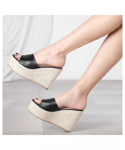 Women's Peep Toe Slide Slippers Platform Espadrille Wedge Sandals Slip On High Heel Mules Black Style 3 $19.57 Sandals