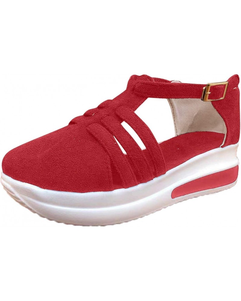 Sandals for Women Dressy Summer,Platform Closed-Toe Sandals Ankle Buckle Strap Summer Beach Outdoor Women Shoes Red $10.28 Sa...