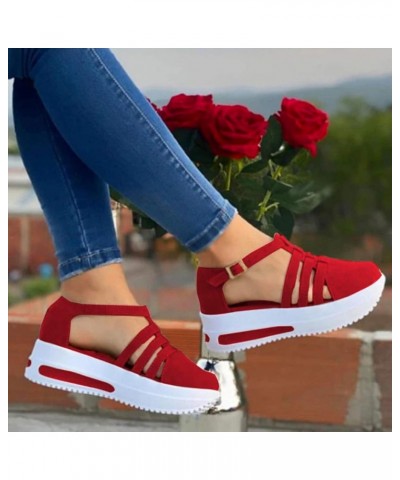 Sandals for Women Dressy Summer,Platform Closed-Toe Sandals Ankle Buckle Strap Summer Beach Outdoor Women Shoes Red $10.28 Sa...