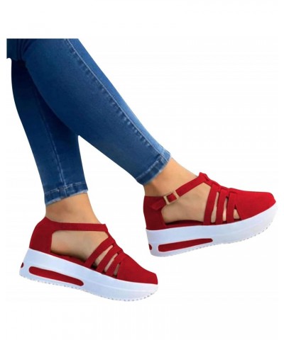 Sandals for Women Dressy Summer,Platform Closed-Toe Sandals Ankle Buckle Strap Summer Beach Outdoor Women Shoes Red $10.28 Sa...