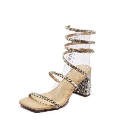 Women's Vana-16 Rhinestone Spiral Ankle Strap Square Toe Low Block Heeled Sandals Heels Natural Vs $25.07 Sandals