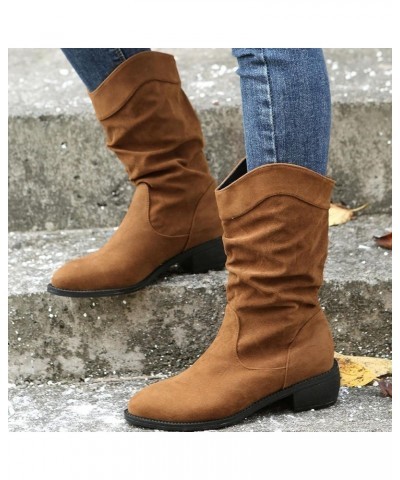 Women's Mid Calf Winter Boots Fashion Low Heel Calf Boots Slouch Weather Boots Classic Round Toe Ankle Booties 6 Brown $19.96...