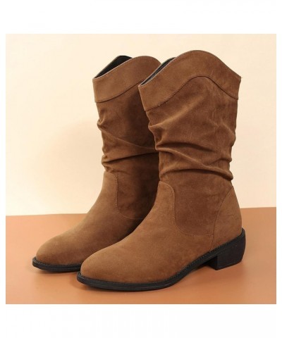 Women's Mid Calf Winter Boots Fashion Low Heel Calf Boots Slouch Weather Boots Classic Round Toe Ankle Booties 6 Brown $19.96...