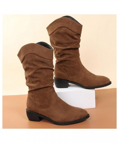 Women's Mid Calf Winter Boots Fashion Low Heel Calf Boots Slouch Weather Boots Classic Round Toe Ankle Booties 6 Brown $19.96...