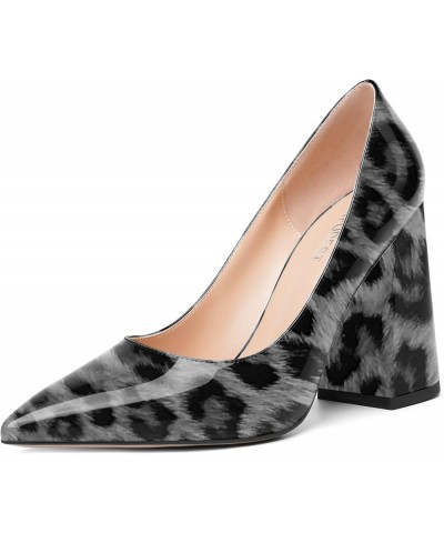 Womens Slip On Pointed Toe Patent Evening Sexy Block High Heel Pumps Shoes 4 Inch Grey Leopard $26.88 Pumps