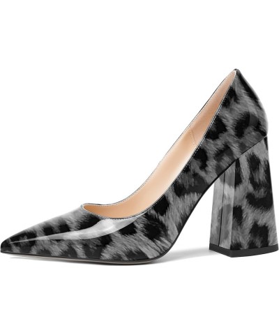 Womens Slip On Pointed Toe Patent Evening Sexy Block High Heel Pumps Shoes 4 Inch Grey Leopard $26.88 Pumps