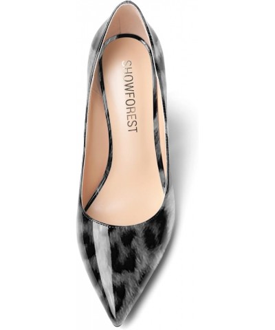 Womens Slip On Pointed Toe Patent Evening Sexy Block High Heel Pumps Shoes 4 Inch Grey Leopard $26.88 Pumps