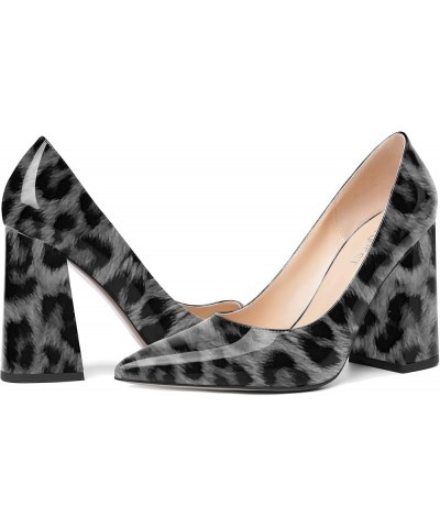 Womens Slip On Pointed Toe Patent Evening Sexy Block High Heel Pumps Shoes 4 Inch Grey Leopard $26.88 Pumps