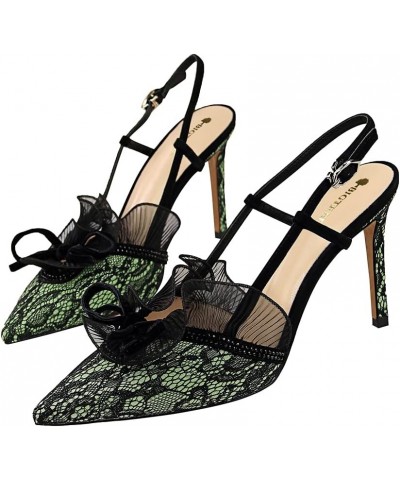 Women's Pumps 3135 Closed Toe 3.5'' Stiletto High Heel Lace Pumps Sandals Shoes Green $35.96 Pumps