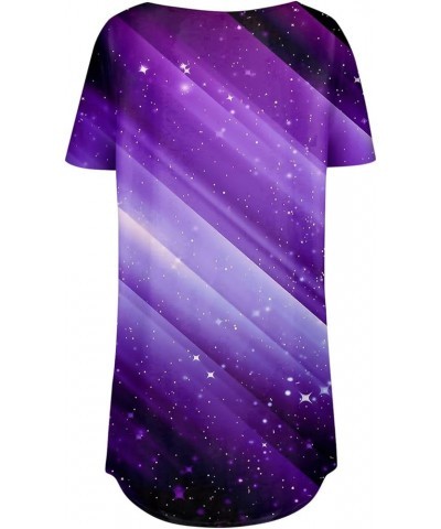 Short Sleeve Tops for Women Comfy Printed Blouse Dress Casual Loose O Neck Tops 2024 Tees Plus Size Pullover T Shirt 2-purple...