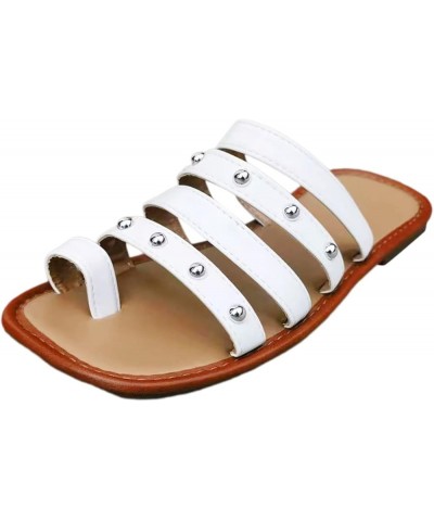 Ladies Summer Open Toe Simple Solid Colour Square Head Clip Toe Beach Walking Sandals for Women with Arch Support White $16.1...