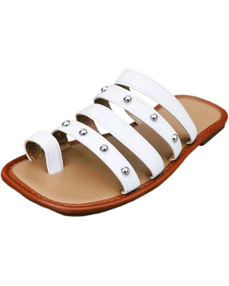 Ladies Summer Open Toe Simple Solid Colour Square Head Clip Toe Beach Walking Sandals for Women with Arch Support White $16.1...